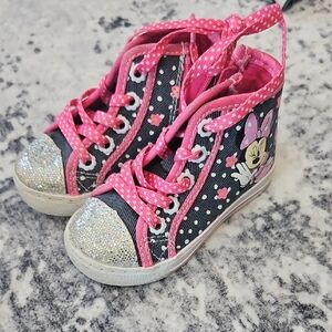 Disney Minnie Mouse Polka Dot Sneakers - Pink and Black With Sequin Toes
